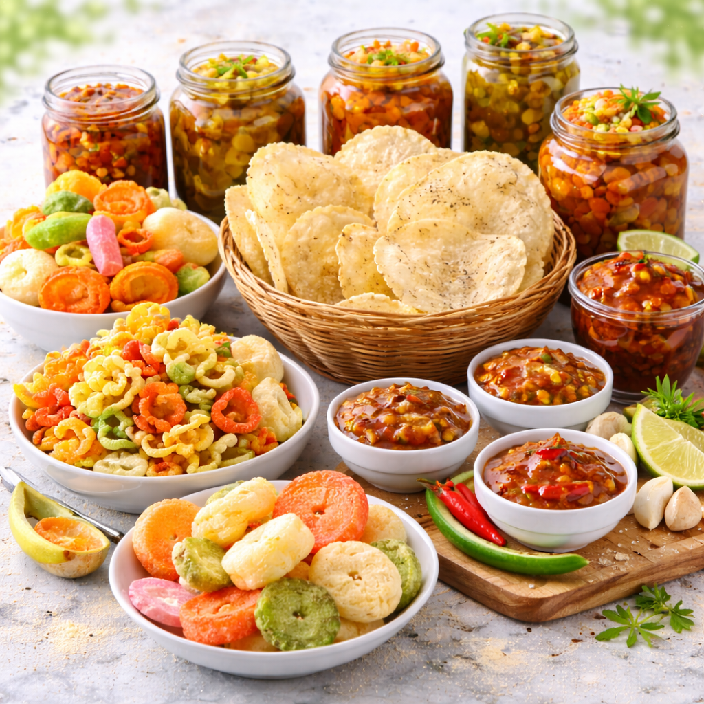 Papad Fryums And Pickle